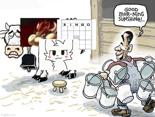 Unfunny reposts go | image tagged in milking the cow | made w/ Imgflip meme maker