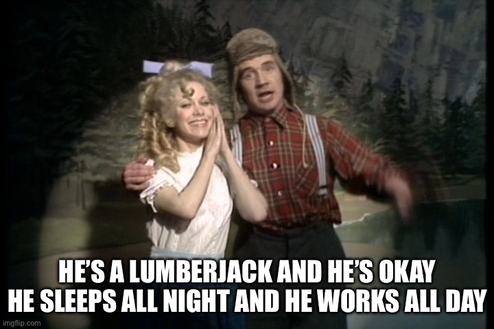 Is ther a Monty Python Steam? | HE’S A LUMBERJACK AND HE’S OKAY
HE SLEEPS ALL NIGHT AND HE WORKS ALL DAY | image tagged in lumberjack song | made w/ Imgflip meme maker