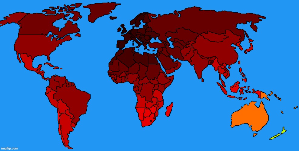 map of the world but it shows how safe you are from emosnake | made w/ Imgflip meme maker