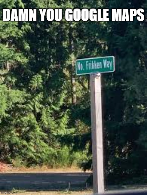 Google Maps just couldn't call it North Frickin Way.   --  funny  -- | DAMN YOU GOOGLE MAPS | image tagged in funny,google,google maps,funny sign,funny street signs,humor | made w/ Imgflip meme maker