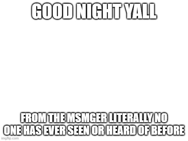 GOOD NIGHT YALL; FROM THE MSMGER LITERALLY NO ONE HAS EVER SEEN OR HEARD OF BEFORE | made w/ Imgflip meme maker