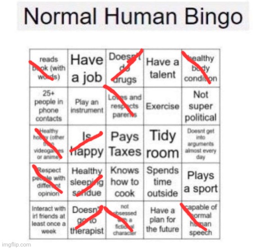 Normal human bingo | image tagged in normal human bingo | made w/ Imgflip meme maker