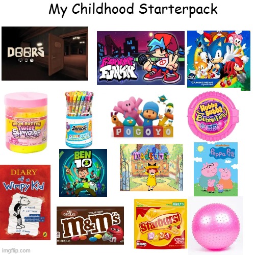 guess when i was born lol - also pls sub to xxmemegamerxx! | My Childhood Starterpack | image tagged in childhood,starterpack,memes,lol,funny,popular | made w/ Imgflip meme maker