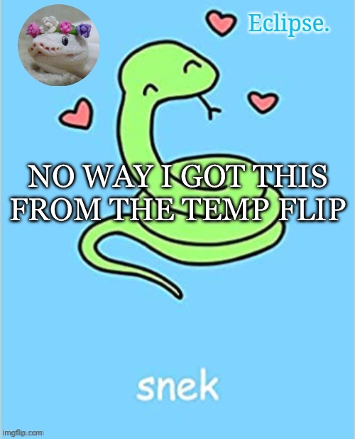 Eclipse. snek temp (thanks sayori) | NO WAY I GOT THIS FROM THE TEMP FLIP | image tagged in eclipse snek temp thanks sayori | made w/ Imgflip meme maker