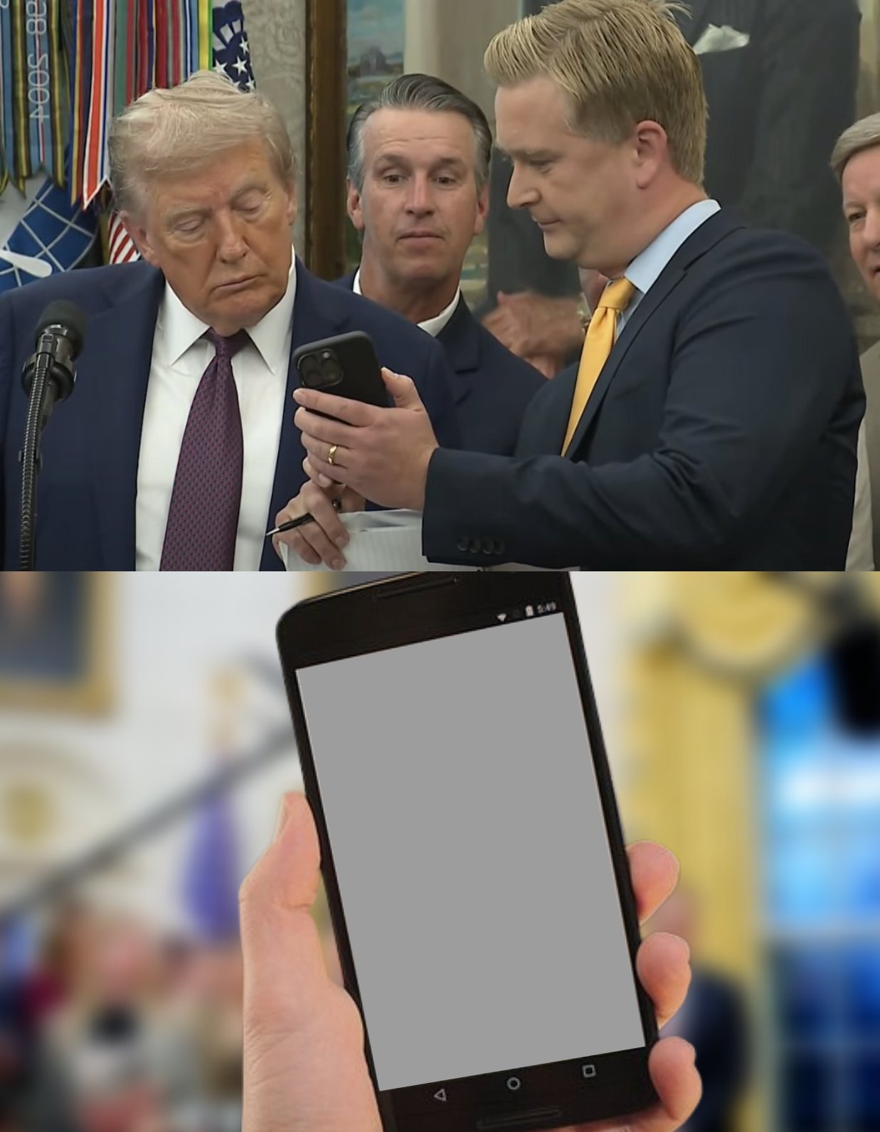 Trump looking at phone Blank Meme Template