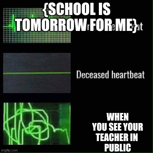 Heart beat meme template | {SCHOOL IS TOMORROW FOR ME}; WHEN YOU SEE YOUR TEACHER IN 
PUBLIC | image tagged in heart beat meme template | made w/ Imgflip meme maker