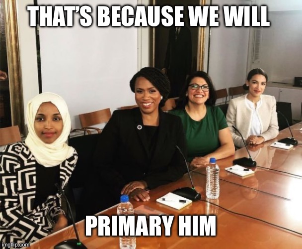 The Squad | THAT’S BECAUSE WE WILL PRIMARY HIM | image tagged in the squad | made w/ Imgflip meme maker