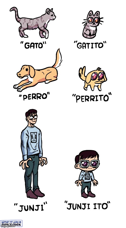image tagged in spanish,cat,dog,junji,ito,junji ito | made w/ Imgflip meme maker
