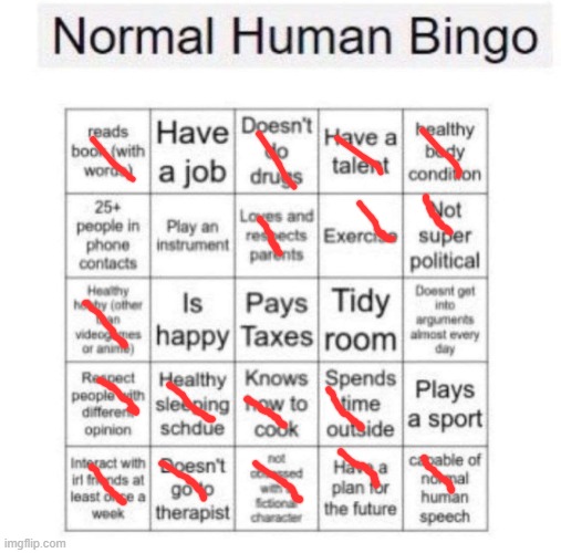 Normal human bingo | image tagged in normal human bingo | made w/ Imgflip meme maker