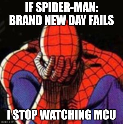 Sad Spiderman | IF SPIDER-MAN: BRAND NEW DAY FAILS; I STOP WATCHING MCU | image tagged in memes,sad spiderman,spiderman | made w/ Imgflip meme maker