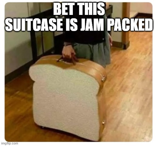 Suitcase | BET THIS SUITCASE IS JAM PACKED | image tagged in pun,funny,memes | made w/ Imgflip meme maker