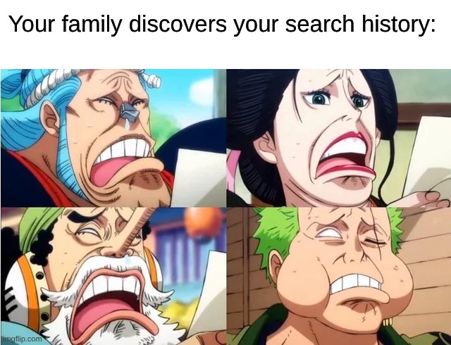 They Now Know What Disturbing Stuff You're Into | Your family discovers your search history: | image tagged in memes,funny,one piece,fetish,anime | made w/ Imgflip meme maker