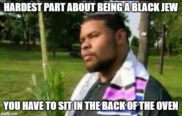 Get in the Back | HARDEST PART ABOUT BEING A BLACK JEW; YOU HAVE TO SIT IN THE BACK OF THE OVEN | image tagged in dark humor | made w/ Imgflip meme maker