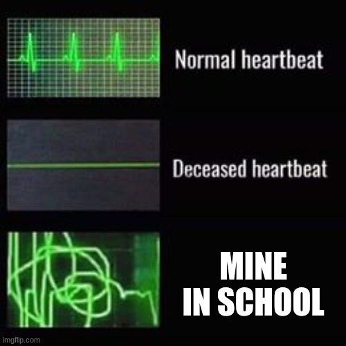 heartbeat rate | MINE IN SCHOOL | image tagged in heartbeat rate | made w/ Imgflip meme maker