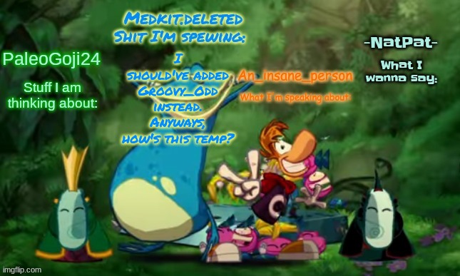 Rayman Origins Announcement Temp | I should've added Groovy_Odd instead. Anyways, how's this temp? | image tagged in rayman origins announcement temp | made w/ Imgflip meme maker