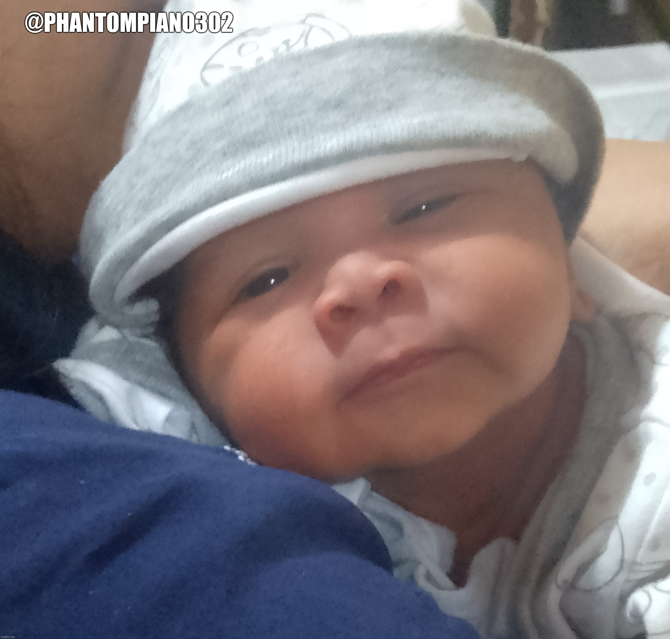 Smug baby | @PHANTOMPIANO302 | image tagged in cute baby,baby,skeptical baby,baby godfather,baby meme,gangster baby | made w/ Imgflip meme maker