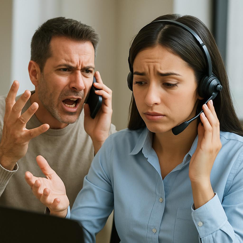 customer complaining to a customer service representative over t Blank Meme Template