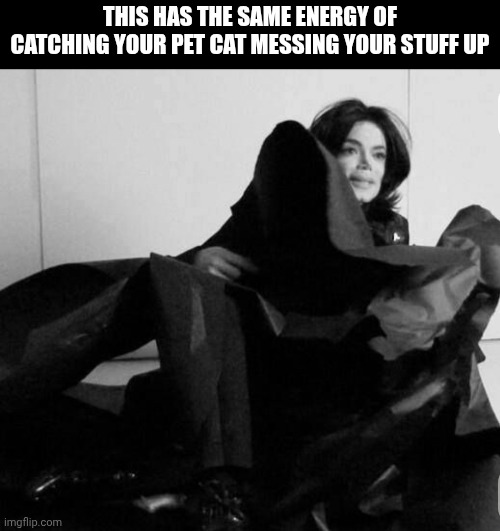 He looks so scared and guilty...awww... (for context he fell through a wallpaper) | THIS HAS THE SAME ENERGY OF CATCHING YOUR PET CAT MESSING YOUR STUFF UP | image tagged in michael jackson,cat,cute,funny | made w/ Imgflip meme maker