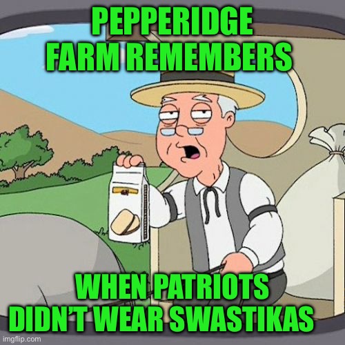 Pepperidge Farm Remembers | PEPPERIDGE FARM REMEMBERS; WHEN PATRIOTS DIDN’T WEAR SWASTIKAS | image tagged in memes,pepperidge farm remembers | made w/ Imgflip meme maker