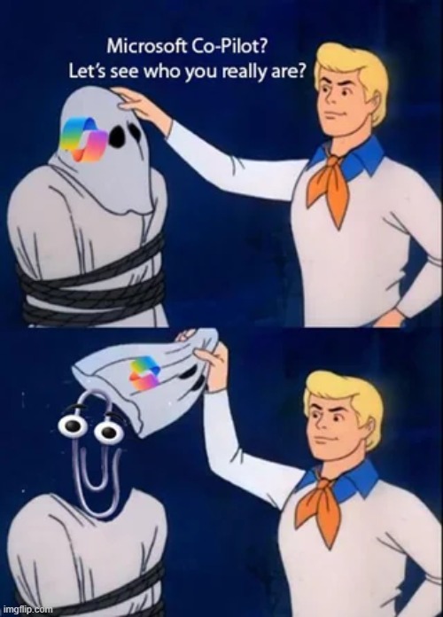 I hate them both | image tagged in memes,funny,clippy,hate,scooby doo mask reveal | made w/ Imgflip meme maker