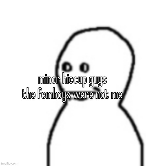 Fallenchungus guy straight face | minor hiccup guys the femboys were not me | image tagged in fallenchungus guy straight face | made w/ Imgflip meme maker