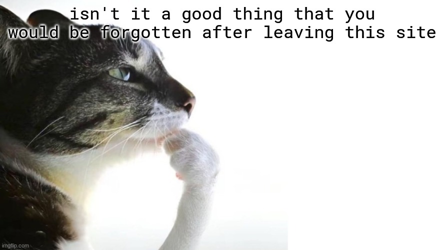 Thinker | isn't it a good thing that you would be forgotten after leaving this site | image tagged in thinker | made w/ Imgflip meme maker