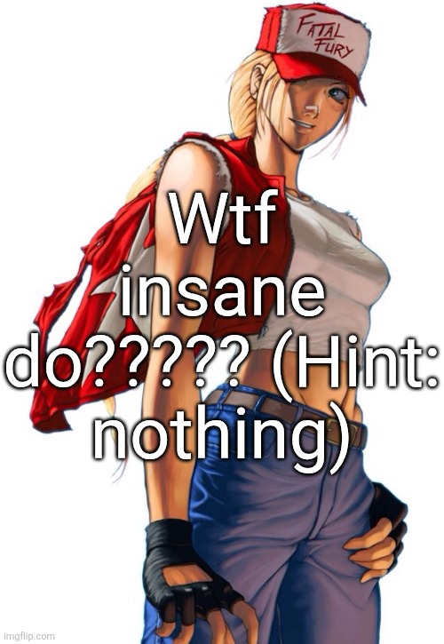 Female Terry Bogard | Wtf insane do????? (Hint: nothing) | image tagged in female terry bogard | made w/ Imgflip meme maker