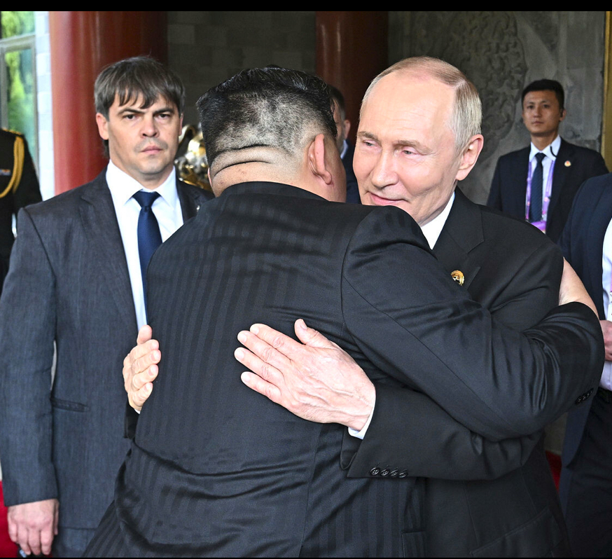 Putin and Kim hug Blank Meme Template
