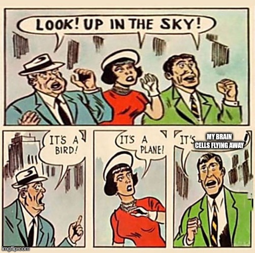 Its a bird, Its a plane | MY BRAIN CELLS FLYING AWAY | image tagged in its a bird its a plane | made w/ Imgflip meme maker
