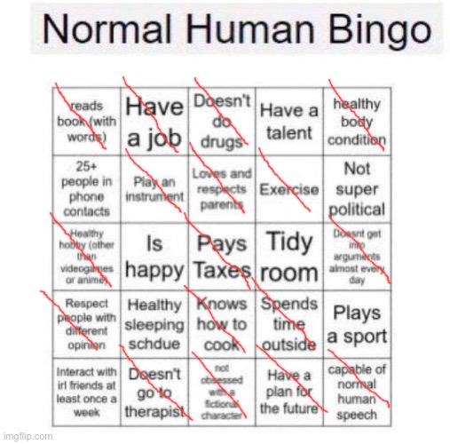 Normal human bingo | image tagged in normal human bingo | made w/ Imgflip meme maker