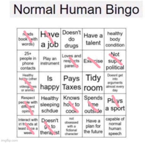 Smh didn't get a Bingo | image tagged in normal human bingo | made w/ Imgflip meme maker