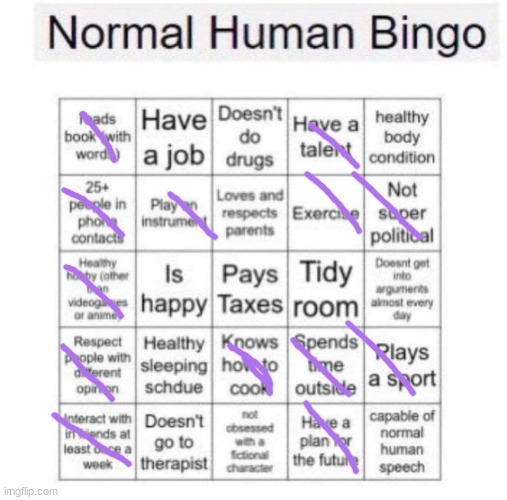 Normal human bingo | image tagged in normal human bingo | made w/ Imgflip meme maker