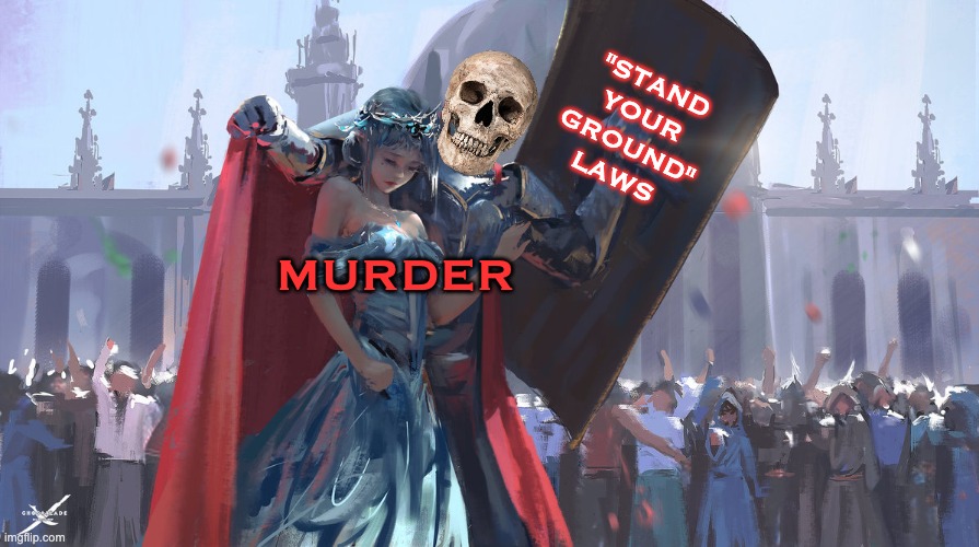 Knight Protecting Princess | "STAND
YOUR
GROUND"
LAWS MURDER | image tagged in knight protecting princess | made w/ Imgflip meme maker