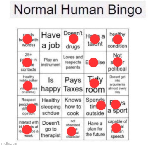 Normal human bingo | image tagged in normal human bingo | made w/ Imgflip meme maker