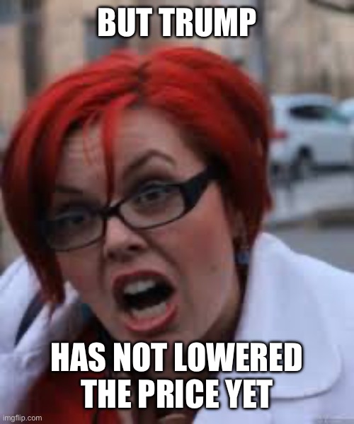 SJW Triggered | BUT TRUMP HAS NOT LOWERED THE PRICE YET | image tagged in sjw triggered | made w/ Imgflip meme maker