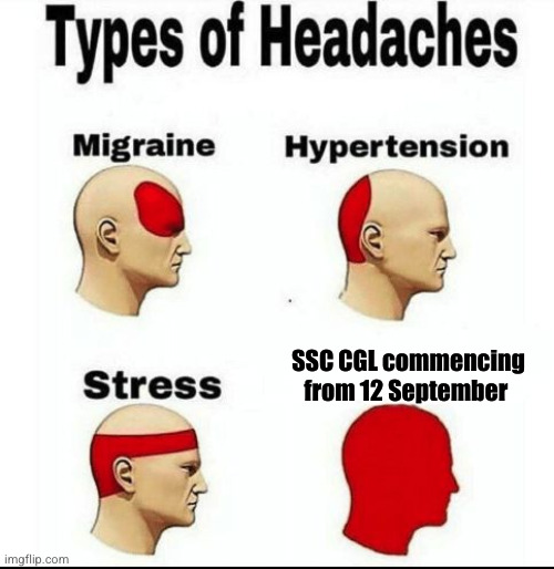 Types of Headaches meme | SSC CGL commencing from 12 September | image tagged in types of headaches meme | made w/ Imgflip meme maker