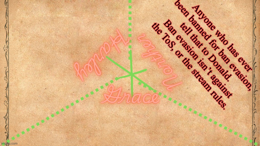 NorthernGrace and insane person shared temp | Anyone who has ever been banned for ban evasion, tell that to Donald. Ban evasion isn’t against the ToS, or the stream rules. | image tagged in northerngrace and insane person shared temp | made w/ Imgflip meme maker