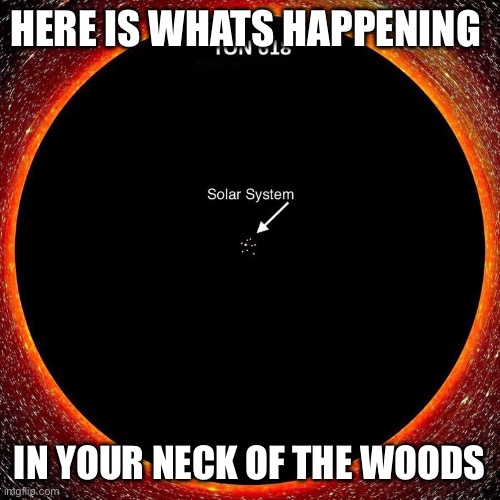 Solar System | HERE IS WHATS HAPPENING; IN YOUR NECK OF THE WOODS | image tagged in space,cold,void,lifeless | made w/ Imgflip meme maker