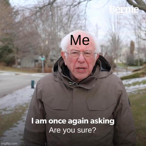 Bernie I Am Once Again Asking For Your Support Meme | Me Are you sure? | image tagged in memes,bernie i am once again asking for your support | made w/ Imgflip meme maker