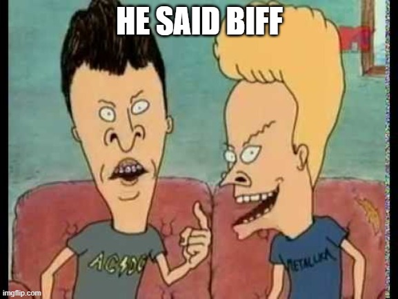 Beavis & Butt-Head he said | HE SAID BIFF | image tagged in beavis butt-head he said | made w/ Imgflip meme maker