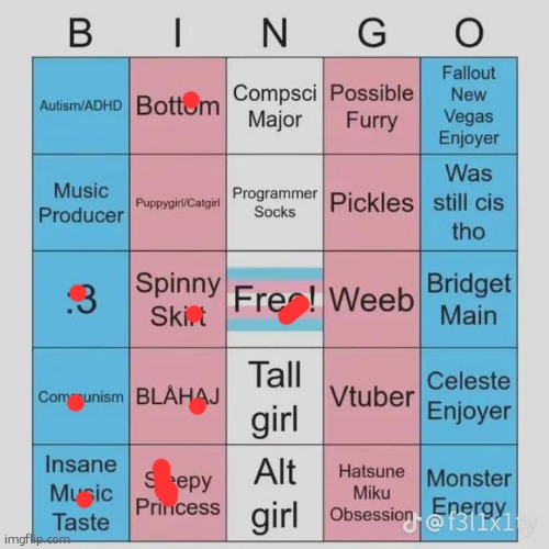 not trans so about what id expect | image tagged in transfem bingo | made w/ Imgflip meme maker
