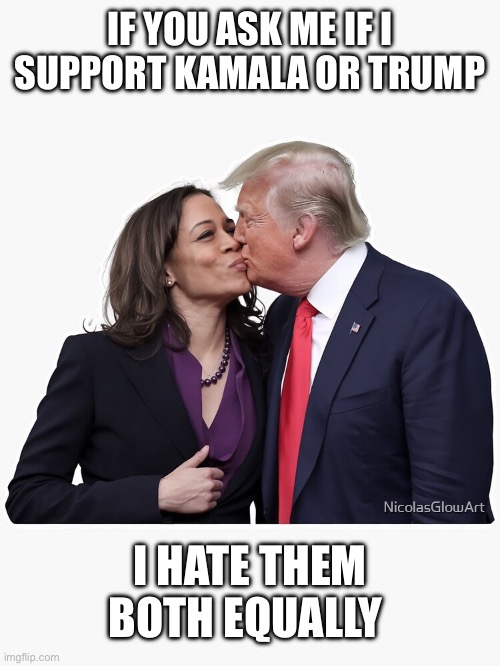 IF YOU ASK ME IF I SUPPORT KAMALA OR TRUMP; I HATE THEM BOTH EQUALLY | made w/ Imgflip meme maker