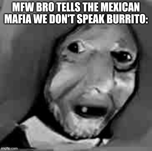 stare | MFW BRO TELLS THE MEXICAN MAFIA WE DON'T SPEAK BURRITO: | image tagged in stare | made w/ Imgflip meme maker