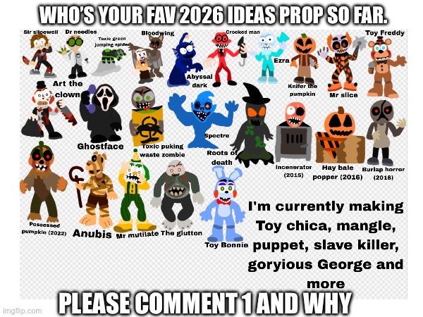 Part 1 of my spirit Halloween 2026 lineup ideas. | WHO’S YOUR FAV 2026 IDEAS PROP SO FAR. PLEASE COMMENT 1 AND WHY | image tagged in spirit halloween,spirit midnight masque theater,2026,ideas,memes,fnaf | made w/ Imgflip meme maker