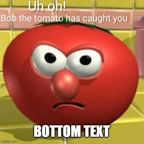 Bob the tomato has caught you *BLANK!* | BOTTOM TEXT | image tagged in bob the tomato has caught you blank | made w/ Imgflip meme maker