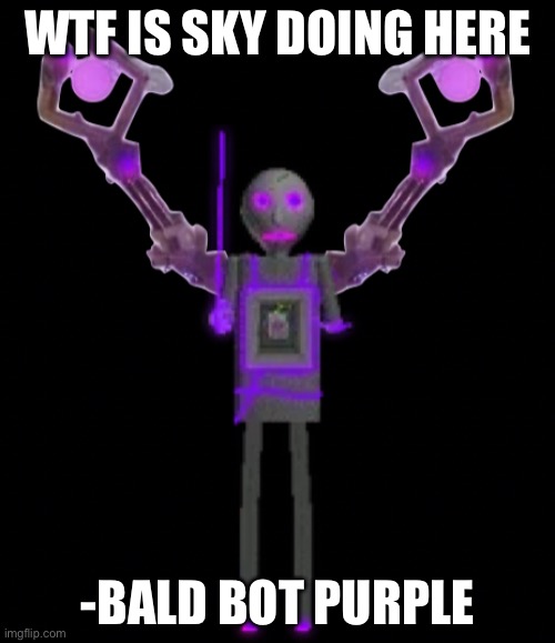 Hello (pls don't kill me i'm new) | WTF IS SKY DOING HERE; -BALD BOT PURPLE | image tagged in hello | made w/ Imgflip meme maker