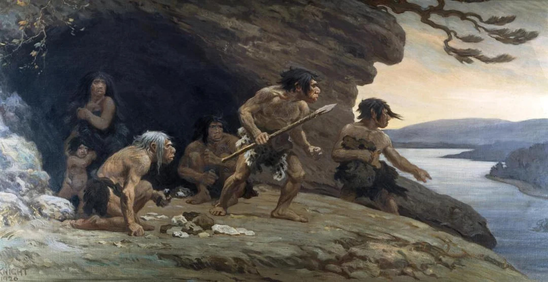 caveman hunting with family Blank Meme Template