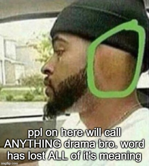 serious situations that need to be handled maturely ARE NOT SIMPLY """""drama""""". | ppl on here will call ANYTHING drama bro. word has lost ALL of it's meaning | image tagged in ear | made w/ Imgflip meme maker