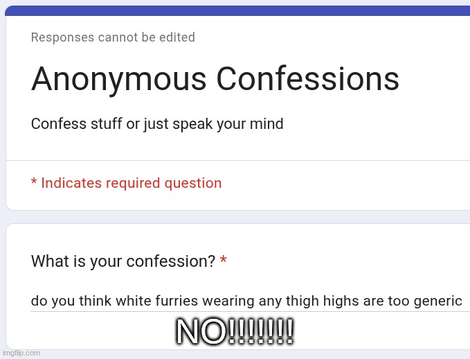 my roblox avatar is a white furry that has thigh highs | NO!!!!!!! | made w/ Imgflip meme maker