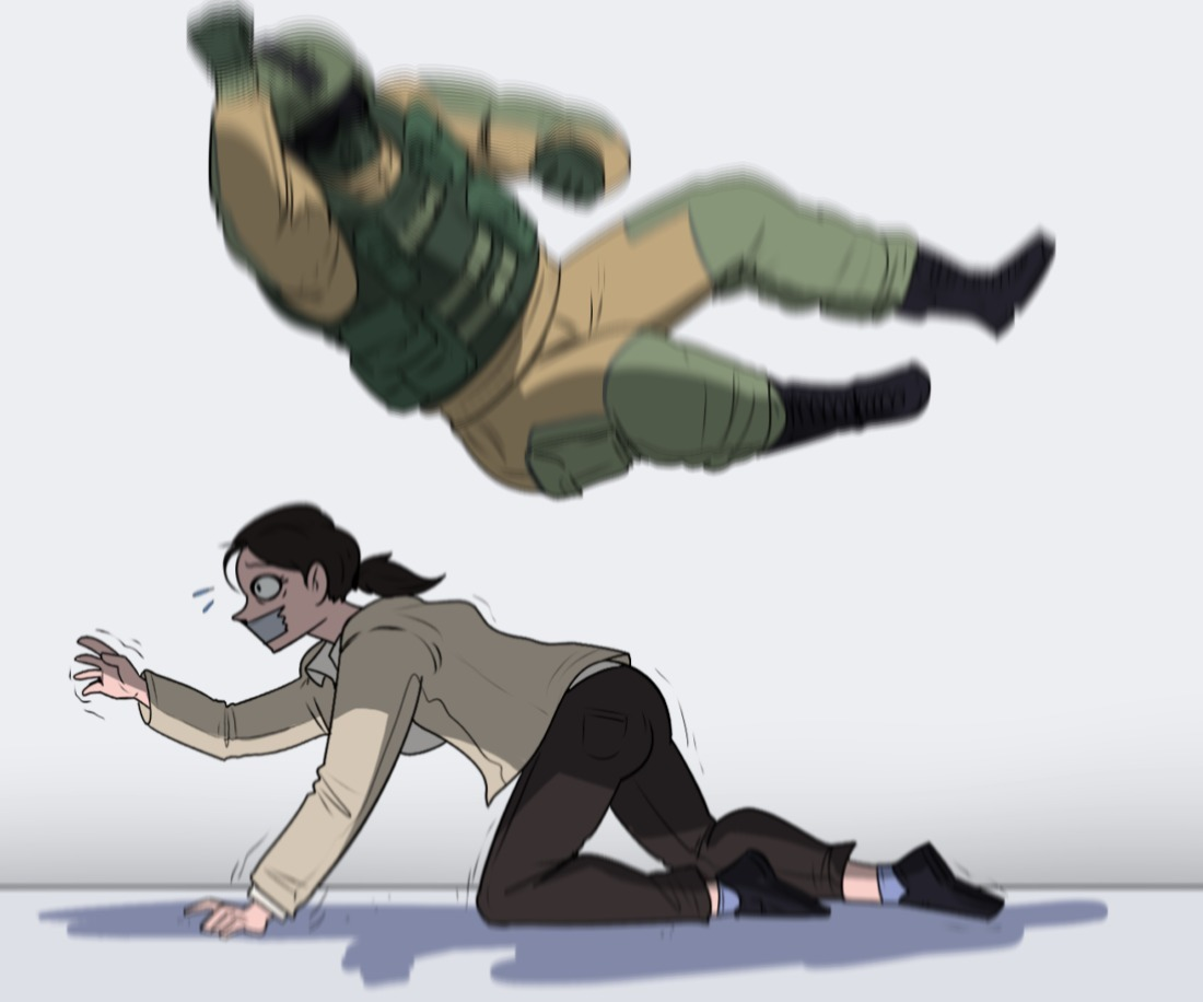 Woman crawling away from Falling Man Blank Meme Template